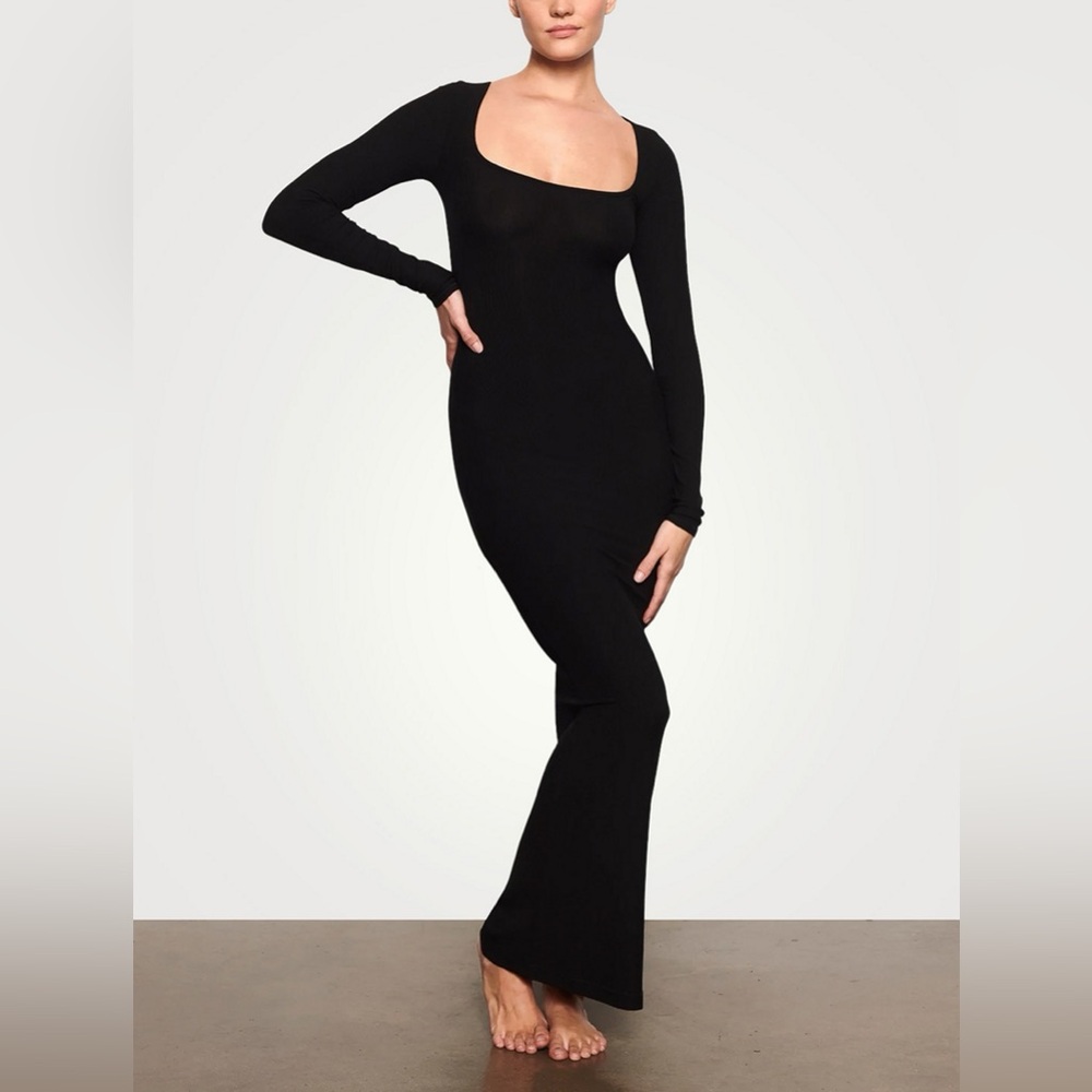 SKIMS Black Long Sleeve Maxi Dress